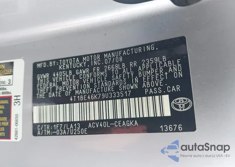 2009 Toyota Camry Xle из США, поврежденный, VIN 4T1BE46K79U333517